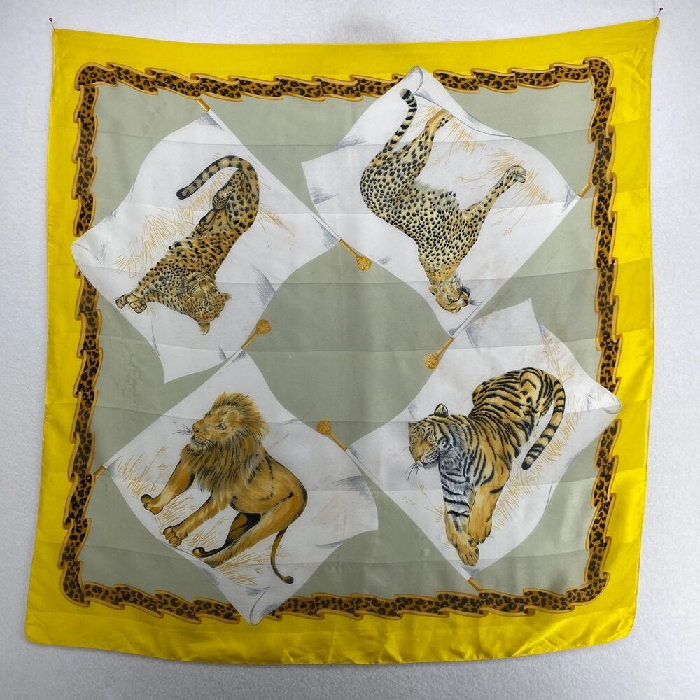 J. MICO SANCHO Scarf Womens Lion Tiger Leopard Panther Satin Square Yellow 34"